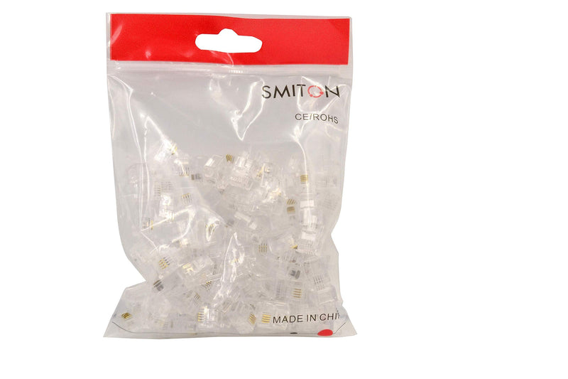 SMITON 100PACK RJ11 Connectors Telephone Modular Plugs Male Connectors 6P4C