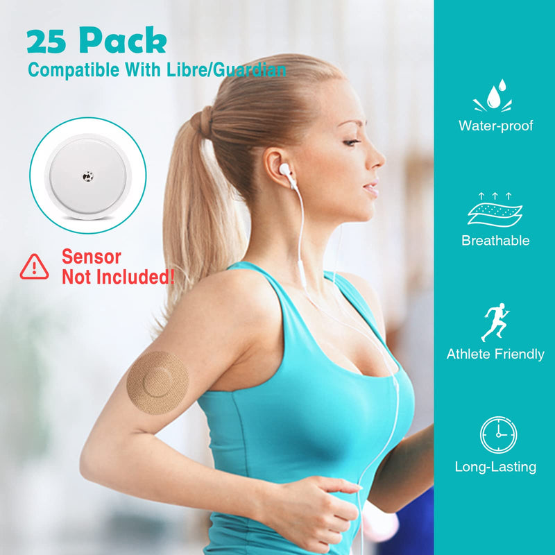 MEDMAX CGM Patches for Freestyle Libre & Medtronic Guardian (25-Pack), Sweat-Resistant Waterproof Breathable Skin-Friendly Latex Free Adhesive Patches, Durable CGM Patches (Tan)