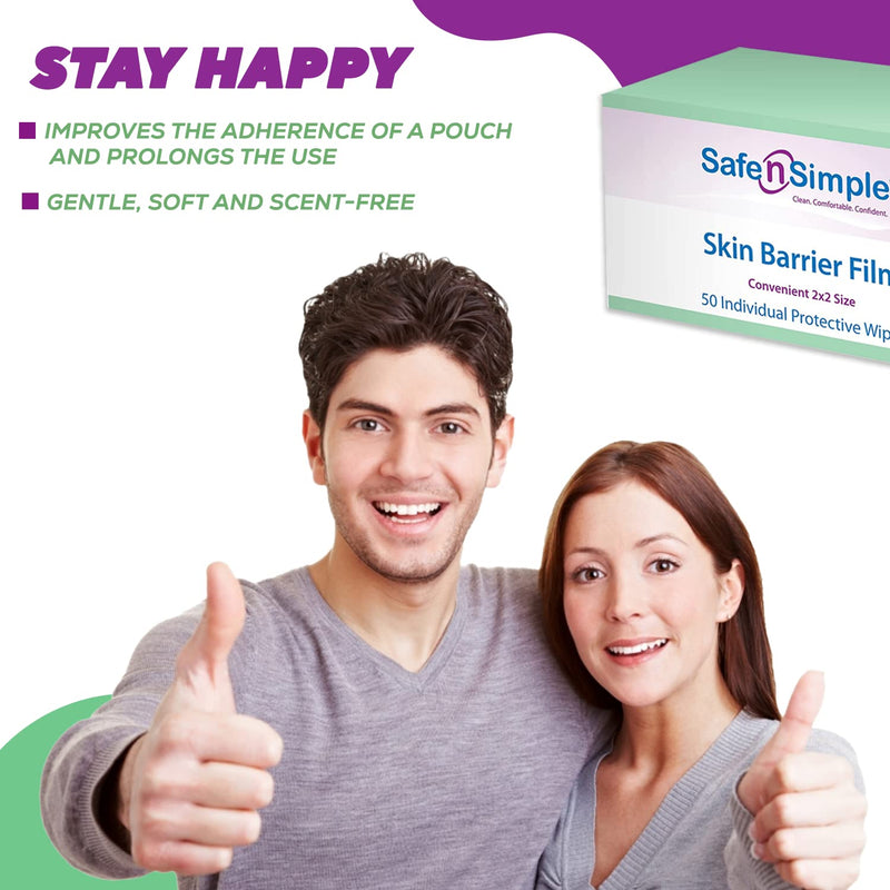 Safe n' Simple Simpurity Skin Barrier Wipes, Quick Drying No Sting Skin Prep Wipes, Large Size Skin Prep Protective Wipes, 2x2 Ostomy Wipes