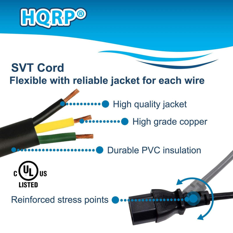 HQRP 10ft AC Power Cord Compatible with Sony Bravia KDL-46Z4100 KDL-40V4100 KDL-40V4150 KDL-40V5100 KDL-40VE5 KDL-40Z4100 HDTV TV LCD LED Plasma Mains Cable