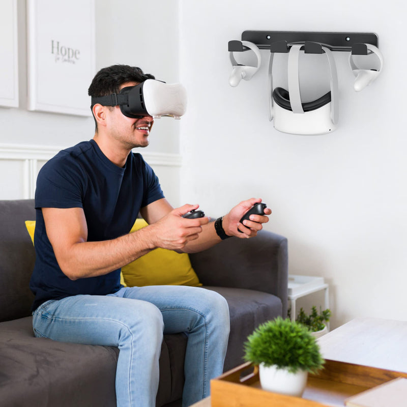 HomeMount VR Wall Mount Storage Stand Hook-for Meta/Oculus Quest 2/Quest/ Rift/ Rift S/ Valve Index/ HTC Vive/ HP Reverb G2/ Playstation VR Headsets, Gaming Controller Hanger Space Saving（Black） Black