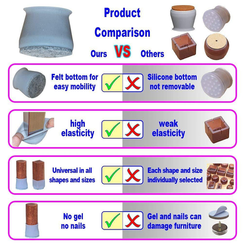 2" Large Chair Leg Covers, Felt Bottom Silicone Furniture Foot Protector Pads, 16 Pcs Free Moving Table Leg Covers, Stool Leg Protectors Caps to Prevent Floor Scratches and Reduce Noise, Dark Walnut.