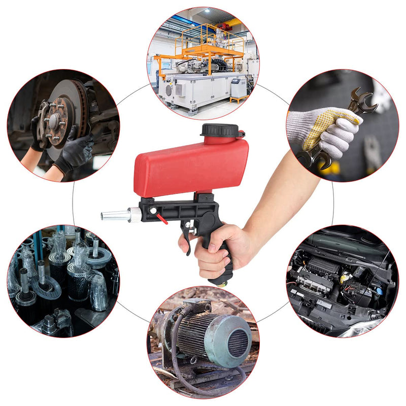 Pneumatic Sandblaster Portable Handheld Small Sandblasting Machine Multifunctional Sandblasting Gun Pneumatic Sandblasting Gun for Remove Paint Stains Rust Clean Surfaces (Red) Red