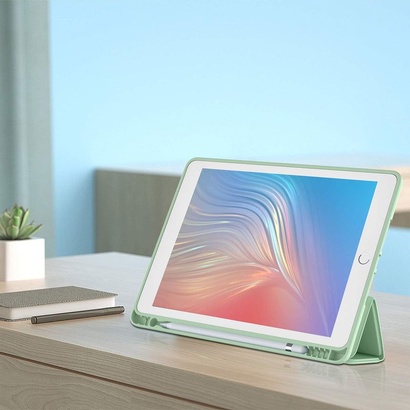 Akkerds Case Compatible with iPad 10.2 Inch 2021/2020 iPad 9th/8th Generation & 2019 iPad 7th Generation with Pencil Holder, Protective Case with Soft TPU Back, Auto Sleep/Wake Cover, Matcha Green