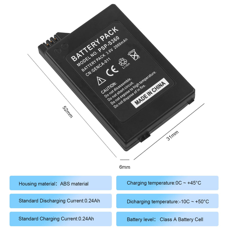 JUBOTY 2000mAh 3.6V Lithium Ion Polymer Internal New Upgrade 0 Cycle High Capacity Battery Rechargeable Battery Pack Replacement for Sony PSP 2000/3000 PSP-S110 Console