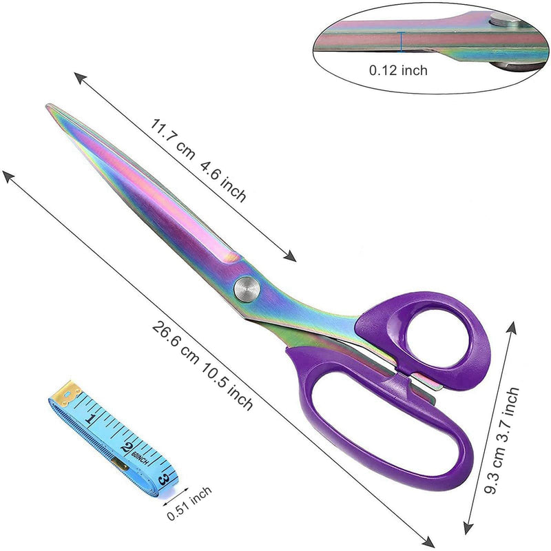 Fabric Scissors, Yelia Professional Tailor Scissors, Multifunctional Ultra-Sharp Titanium Coating Sewing Scissors, Stainless Steel Clothing Scissors for Home and Office - Length 10.5 Inches