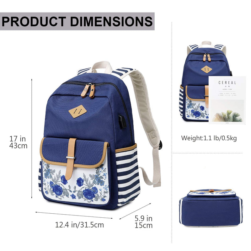 Goldwheat Girls Backpack Canvas Schoolbag Bookbag Laptop Bag Rucksack with USB Charging Port Purple