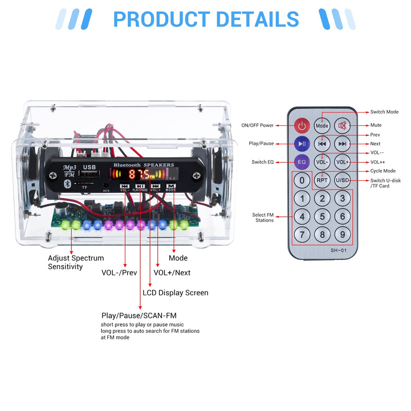 MiOYOOW DIY Electronics kit Ḅḷueṭooṭḥ Speaker with FṂ Radio, Soldering Practice Kit USB Mini Home Sound Amplifier DIY Kit with Digital Display and Colorful LED Lights for School Science Project