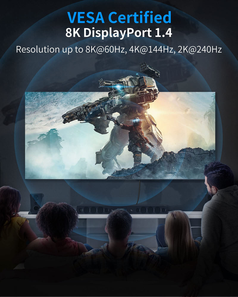 Silkland 8K Displayport Cable 1.4 2M [VESA Certified], 4K@144Hz, 2K@240Hz/165Hz/144Hz, 8K@60Hz, HBR3 32.4Gbps, HDR, DSC 1.2, HDCP 2.2, G-Sync&FreeSync, DP 1.4 Cable for Gaming Monitor, graphics card