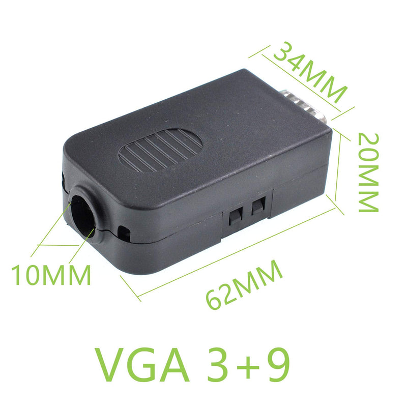 Oiyagai DB15 3+9 D-SUB VGA Male 3Row 15Pin Connector Adaptor with Nut Terminal Breakout Board Free Welding Male-Nut