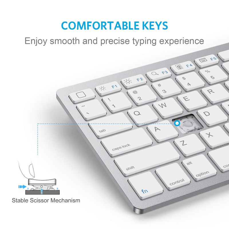 OMOTON Ultra-Slim Bluetooth Keyboard Compatible with iPad 10.2(8th/ 7th Generation)/ 9.7, iPad Air 4th Generation, iPad Pro 11/12.9, iPad Mini, and More Bluetooth Enabled Devices, White