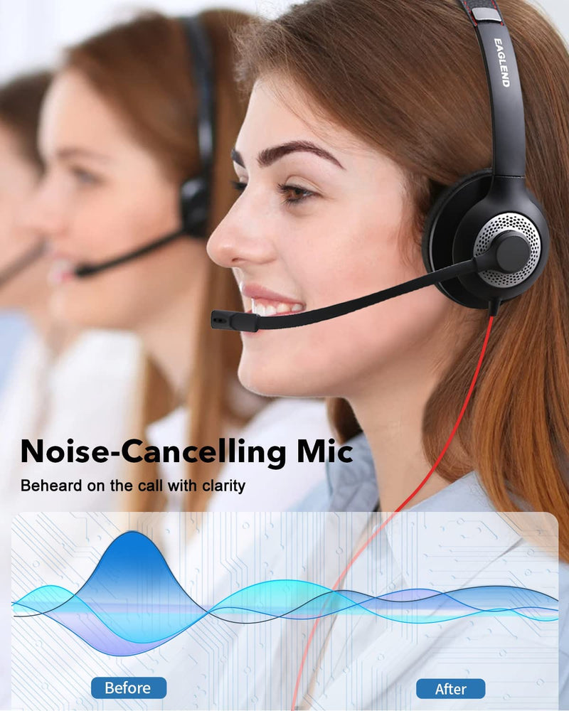 USB Headset with Mic for PC, Over-Ear Computer Laptop Headphones with Noise Cancelling Microphone in-line Control for Home Office Online Class Skype Zoom