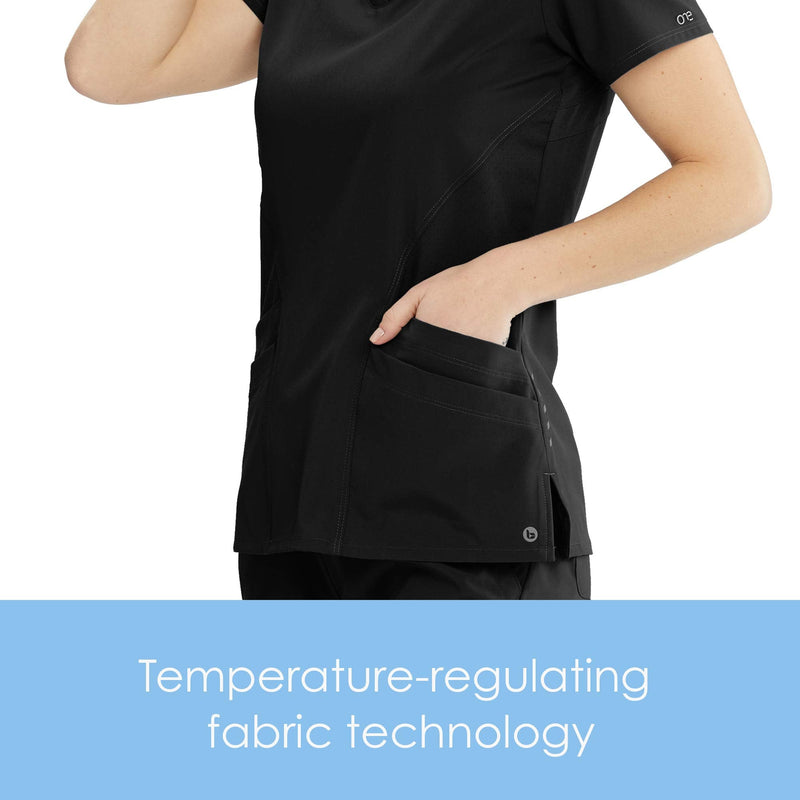 BARCO ONE Women’s Pulse Scrub Top, Sporty V-Neck Medical Top w/ 4-Way Stretch & 5 Pockets Small Black