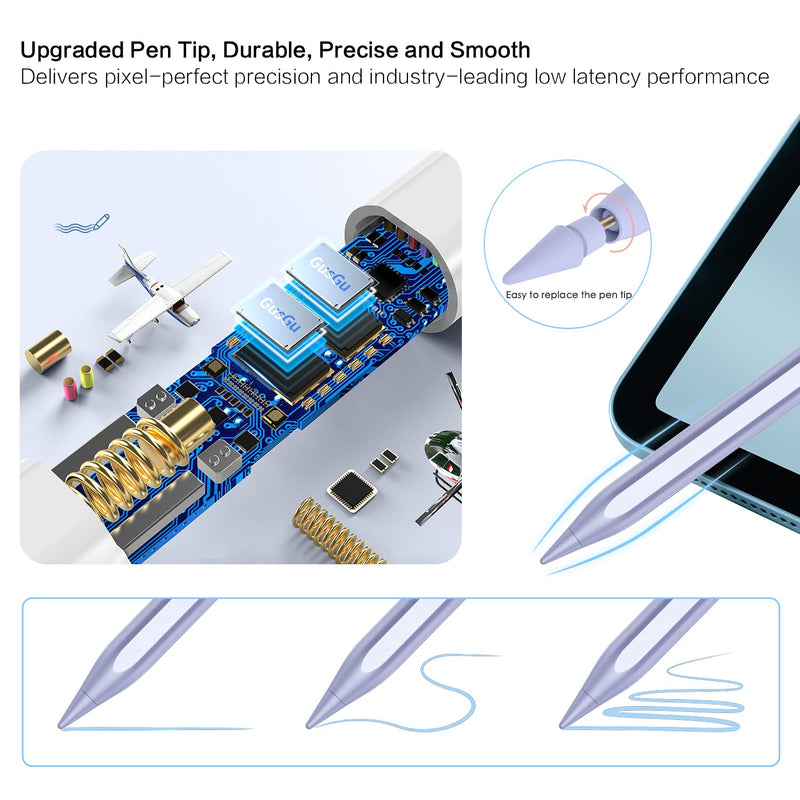 Stylus Pen for iPad, Palm Rejection iPad Pencil for iPad Pro 2021 11/12.9 Inch(2018-2021), iPad 8th Generation, iPad 7/6th, iPad Air 4th/3rd, Upgraded Tilt Sensitivity Magnetic Stylus Pen, Purple