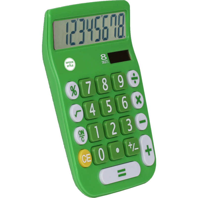 8 Digit Dual Powered Desktop Calculator, LCD Display, Green- by Office + Style