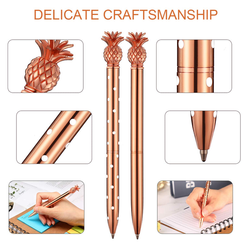 Pineapple Pens Metal Ballpoint Pens Rose Gold Pens for School Office Supplies, 1.0 mm, Black Ink (8 Pieces) 8