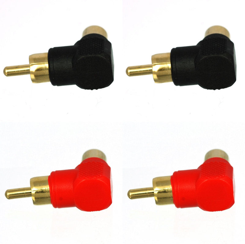 CESS Right Angle Connector RCA Male Plug to RCA Female 90 Degree Elbow (jcx) (4 Pack)