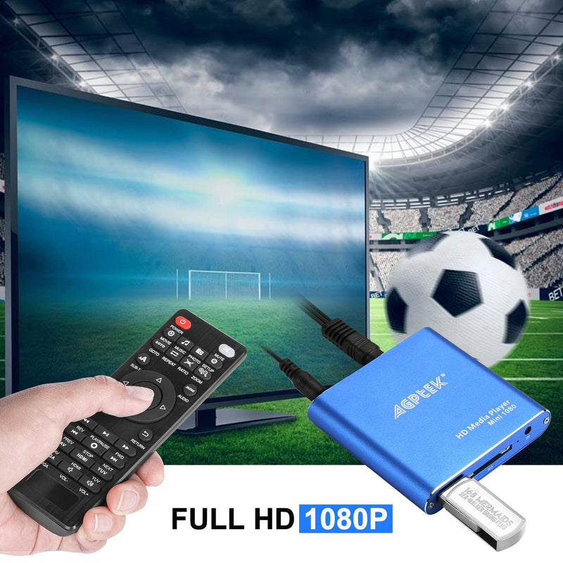 HDMI Media Player, Blue Mini 1080p Full-HD Ultra HDMI MP4 Player for -MKV / RM/ MP4 / AVI etc- HDD USB Flash Drive/HDD and SD Card