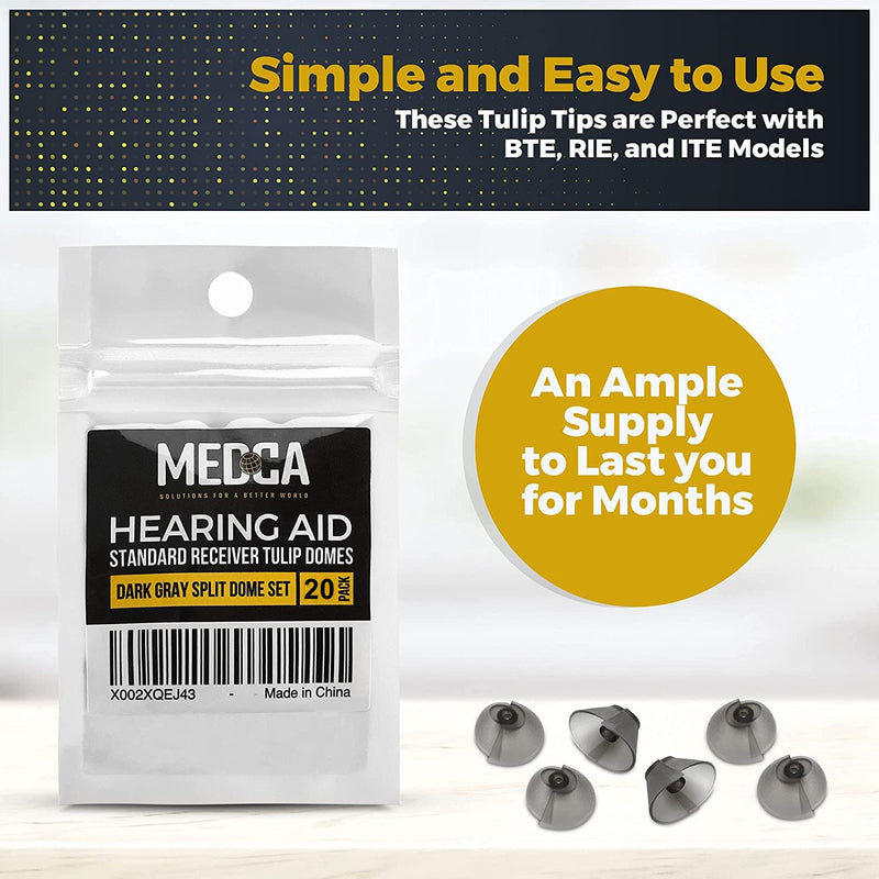 MEDca Hearing Aid Standard Receiver Tulip Domes Compatible with GN Resound Sure Fit - 20-Pcs Universal Invisible Tip Replacement Ear Domes for BTE PSAP Hearing Amplifiers and Open Fit Models