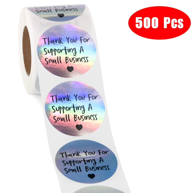 WRAPAHOLIC Thank You for Supporting A Small Business Stickers - Black Ink Holographic Silver Business Thank You Stickers, Shipping Stickers - 2 x 2 Inch 500 Total Labels Thank You for Supporting - Silver