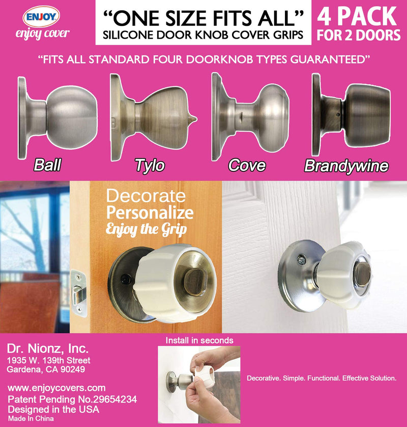 Enjoy Cover - Silicone Door knob Grips Nonslip Arthritis & Senior Living Aids Fits All Door Knob Universal Size 4 Pack White