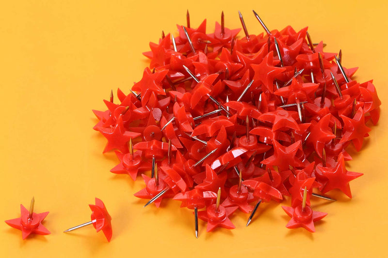 ONLYKXY 100 Pieces Push Pins Tacks, Red Plastic Star Head, Steel Point