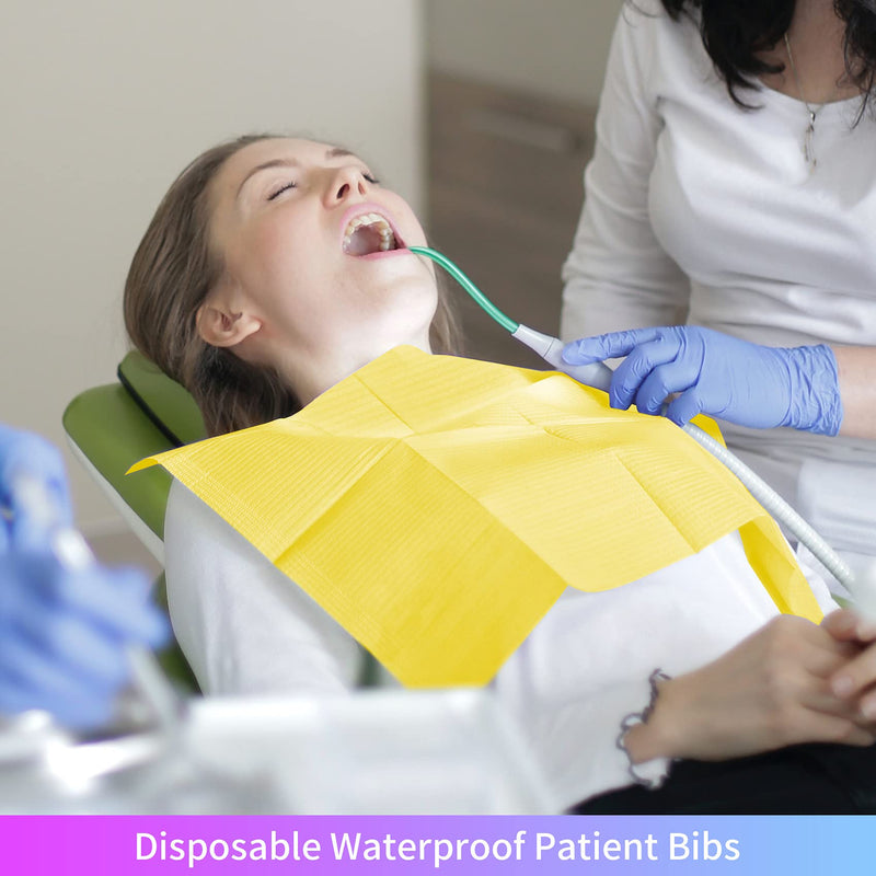 Disposable Patient Bibs 60 PCS Waterproof Tattoo Bib 3 Ply Tissue Napkins, Annhua Dentist Bibs Tattoo Tray Covers Lap Cloths - Sturdy and Leakproof - Yellow