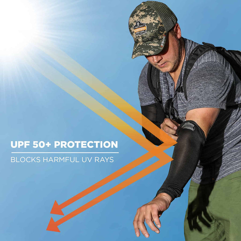 Cooling Arm Sleeves, Sized for Men &Women, UPF 50+ Sun Protection, Ergodyne Chill Its 6690,Black Black Large