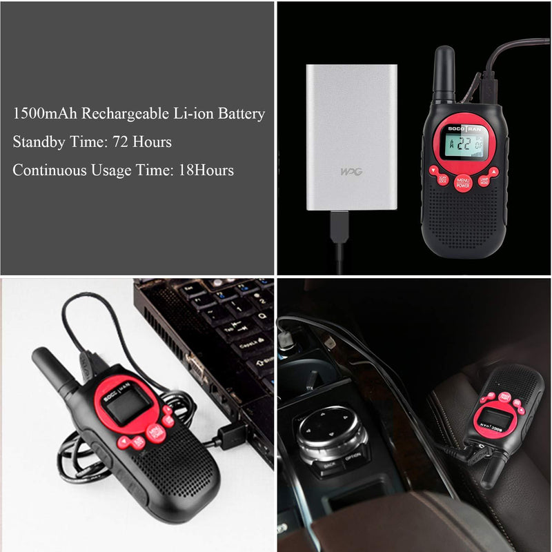 Rechargeable Walkie Talkies for Adults Long Range 5 Miles USB Charger 22CH VOX Flashlight LCD FRS Two Way Radio Rechargeable Li-ion Battery 2 Pack for Camping Family Road Trip Hiking Walky Talky Red