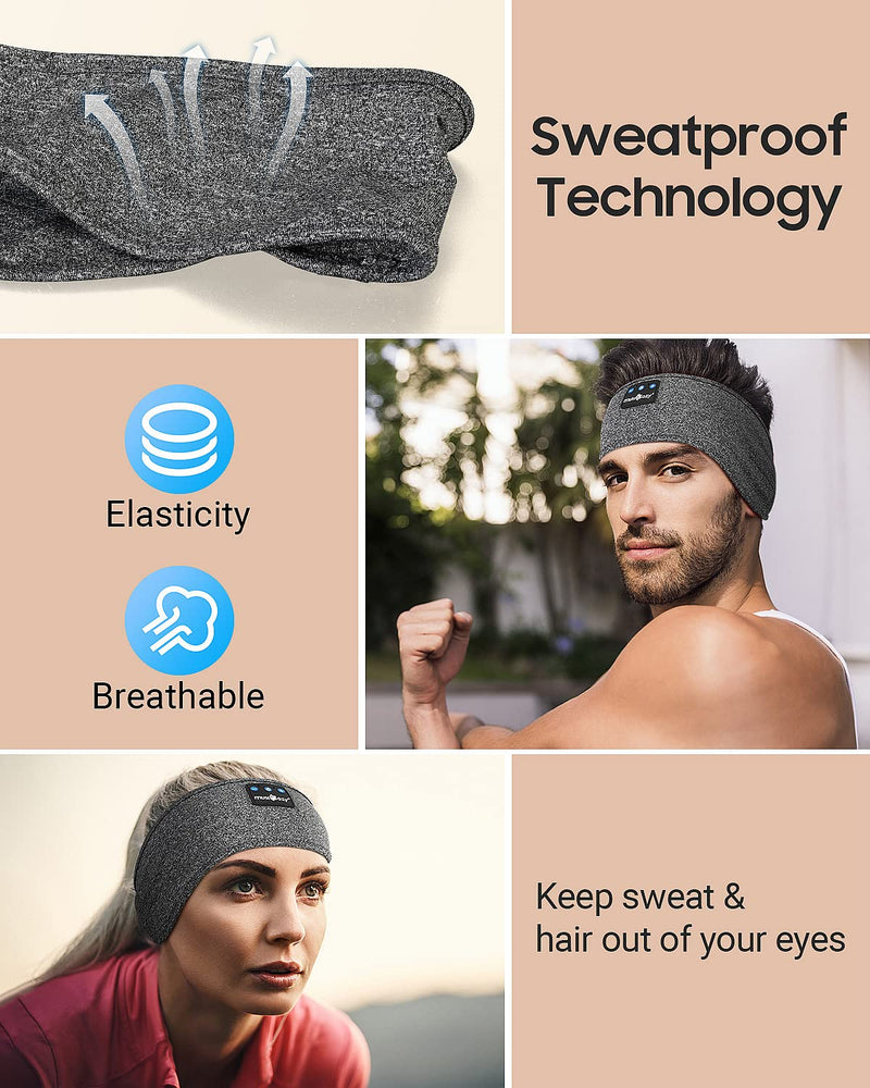 MUSICOZY Sleep Headphones Bluetooth Headband Wireless Music Headband Headphones, Sports Sleeping Headphones Sleep Mask with Ultra-Thin HD Stereo Speakers Perfect for Insomnia Workout, Jogging, Yoga Light Grey