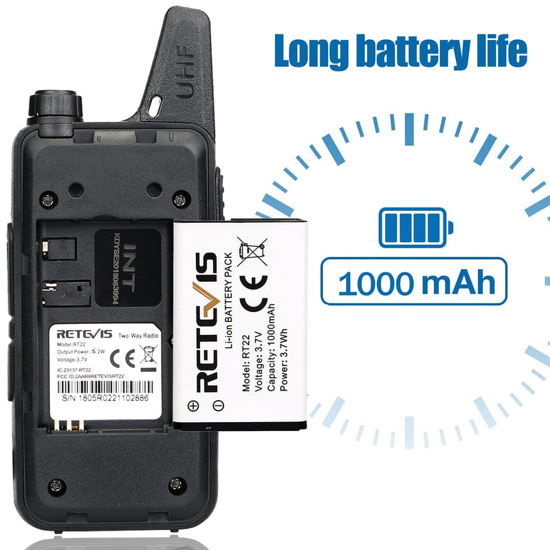 Retevis RT22 Walkie Talkies, Mini 2 Way Radio Rechargeable, VOX Handsfree, Portable, Two-Way Radios Long Range with Earpiece, for Family Kids Road Trip Camping Hiking (2 Pack, Black)