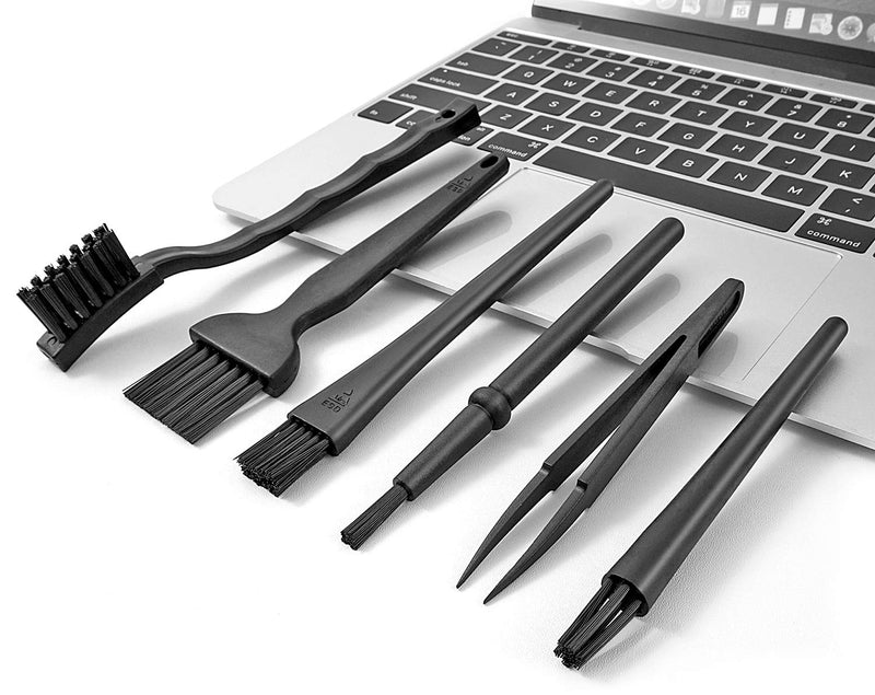Small Portable Plastic Handle Nylon Anti Static Brushes Computer Keyboard Cleaning Brush Kit (Black, Set of 7)
