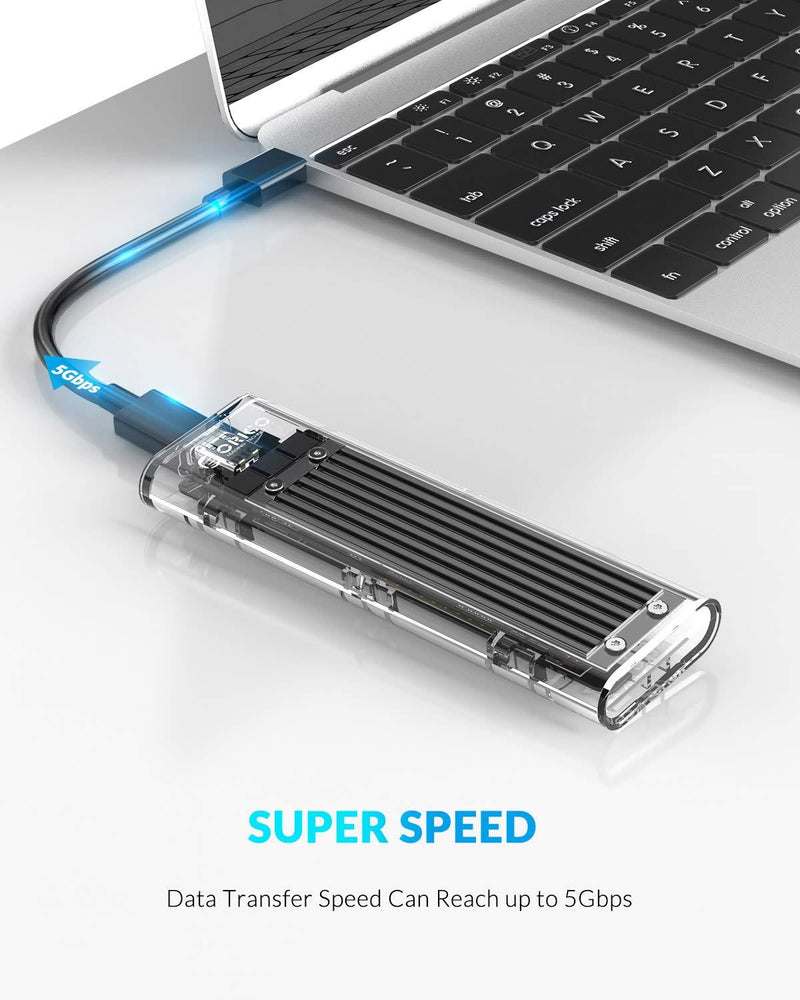 ORICO Tool-Free USB 3.1 Type-C to M.2 SATA SSD External Enclosure Adapter, Support NGFF(SATA Based) M.2 2280 2260 2242 2230 SSD Hard Drive Enclosure Adapter-(TCM2F, Black)