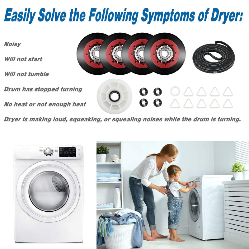 4392067 Dryer Replacement Parts Includes WPW10314173 Drum Roller & 661570V Belt & 279640 Idler Pulley, Maintenance Kit Replaces 2015 4392067VP 80047 587637 AP3109602 PS373088 EAP373088