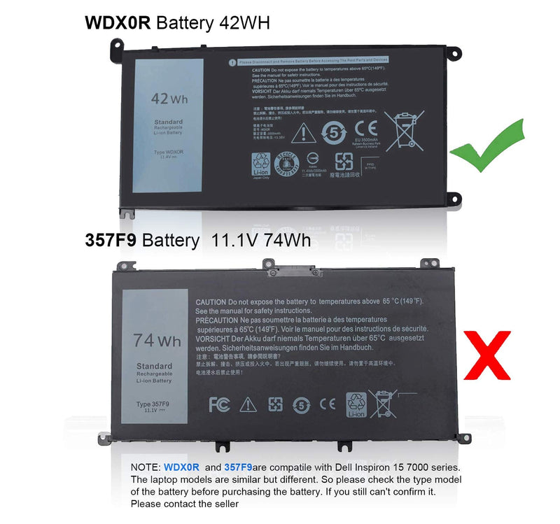 WDX0R Laptop Battery for dell Inspiron 15 7579 7569 5578 5565 5567 5568 5570 5775 5579 7560 7570 13 5378 5368 7375 7368 7378 17 5765 5767 5770 Series P69G001 P58F P58F001 P75F P66F P69G 3CRH3