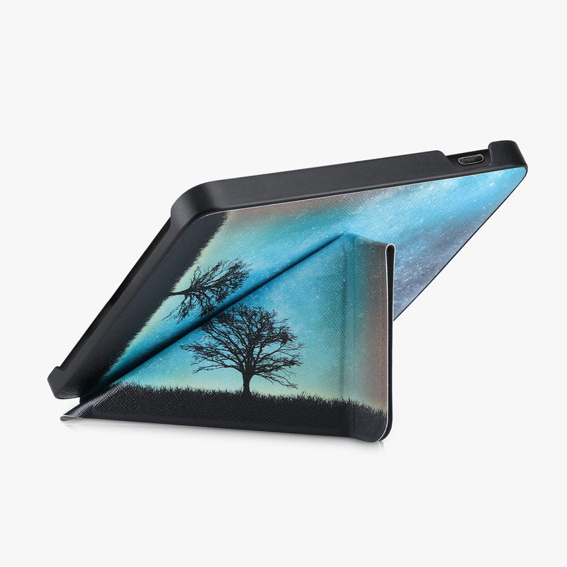 kwmobile Origami Case Compatible with Kobo Libra 2 - Case Slim Premium PU Leather Cover with Stand - Cosmic Nature Blue/Grey/Black Cosmic Nature 04-22-01