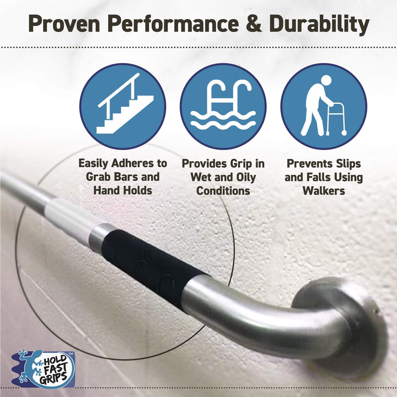 HOLDFast Grip Strips, 18" x 2", 2 Pack, Black, Grip Tape for Increased Safety Creates a Non-Slip Surface On Grab Rails, Adhering Traction Grip for Friction when Using Grab Bars in Showers or Bath Tubs