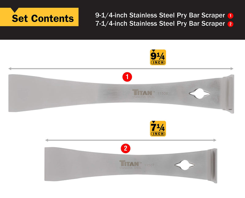 Titan 17005 2-Piece Stainless Steel Pry Bar Scraper Set, 7-1/4 x 9/16" and 9-1/4 x 9/16" 2 Piece Set