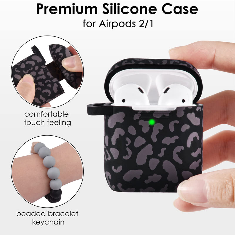 Filoto Airpods Case, Cute Apple Airpod 1&2 Cover for Women Girls, Silicone Protective Case with Bracelet Keychain (Leopard Black) Leopard Black