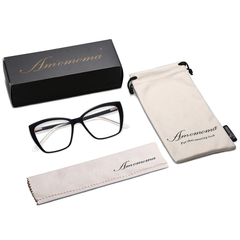 AMOMOMA Trendy TR90 Oversized Blue Light Reading Glasses Women,Stylish Square Cat Eye Glasses AM6031 0c1.black 0.0 x