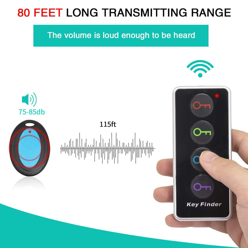 FindKey Key Finder, Wireless Key RF Locator Item Anti-Lost Tag Alarm Reminder Tracker Remote Finder,1 RF Transmitter 4 Receivers,Phone Pets Keychain Wallet Luggage Pet Cat Dog Tracking Tracker