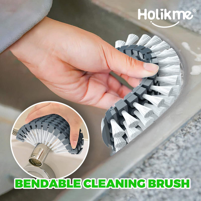 Holikme 5 Pack Kitchen Cleaning Brush Set, Dish Brush for Cleaning, Kitchen Scrub Brush&Bendable Clean Brush&Groove Gap Brush&Scouring Pad for Pot and Pan, Kitchen Sink, Green