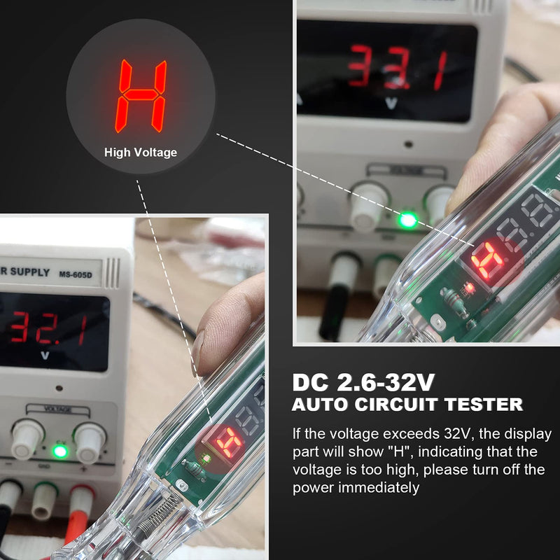 Premium Digital LED Automotive Circuit Tester, DC 2.6V-32V Test Light with Portable PU Extended Spring Wire, Vehicle Circuits Low Voltage Light Tester with Sharp Stainless Probe