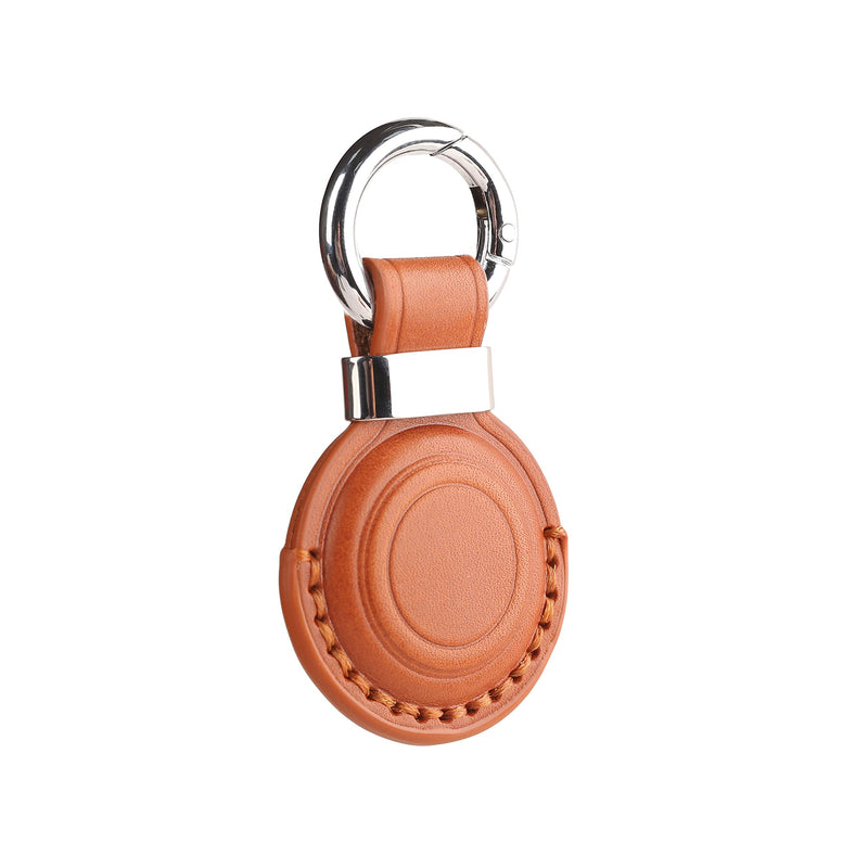 LQU for Apple Airtag Holder Keychain with Real Leather Protection, Secure Air Tag Holder Keychain with Metal Ring Lock, Durable Airtag Case Cover Key Ring Accessories - Brown V2.0 [1 Pack] Brown V2.0
