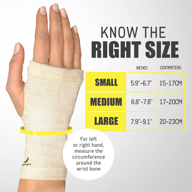 UptoFit Copper Wrist Compression Sleeve - Lightweight Breathable Wrist Support for Carpal Tunnel, Arthritis, Tendonitis, Bursitis and Wrist Sprain - Wrist Brace for Men & Women Skin/White Small (Pack of 1)