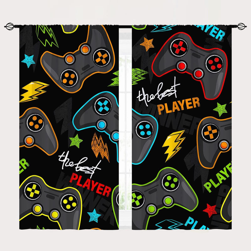 YUANZU Boys Kids Gaming Curtains Rod Pocket Gamer Gamepad Abstract Video Game Player Joystick Print Pattern Window Drapes for Man Teen Youth Nursery Baby Bedroom Playroom W42 x L84 Inch 2 Panels 42W x 84L x 2, Decor Multi 4