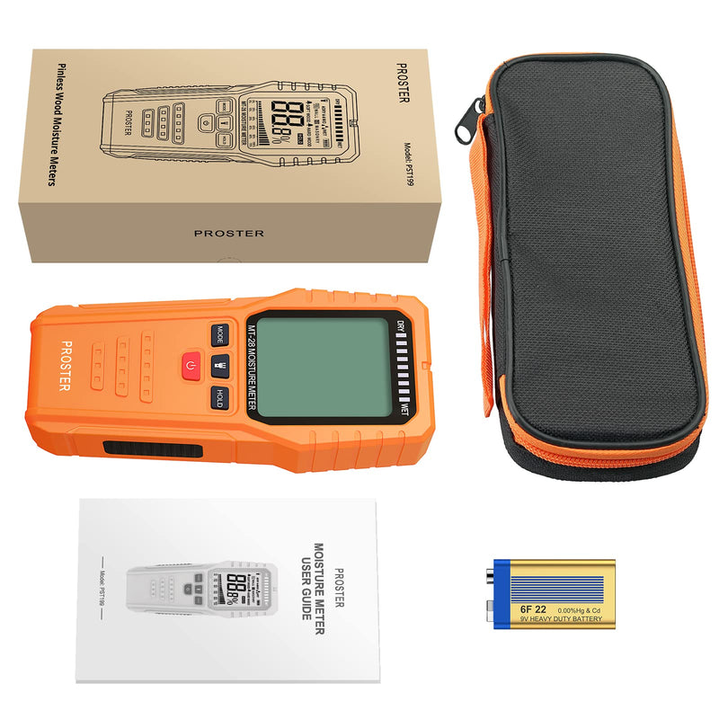 Pinless Wood Moisture Meter, Non-Destructive Moisture Detector for Wood Wallboard Masonry; Mold Moisture Tester Detect up to 3/4 Inch Below Surface, Visual/Audible Alarm, with Storage Case