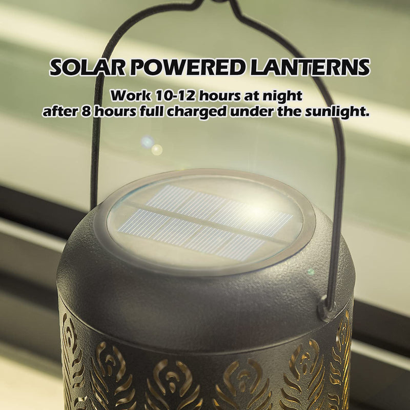 LeiDrail Solar Lantern Outdoor Hanging Lanterns Garden Metal Decorative Light Warm White LED Waterproof Landscape Lighting for Table Pathway Party Yard - 2 Pack