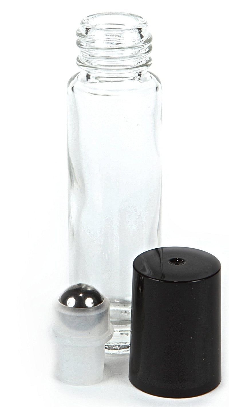 6, Clear, 10 ml Glass Roll-on Bottles with Stainless Steel Roller Balls - .5 ml Dropper included