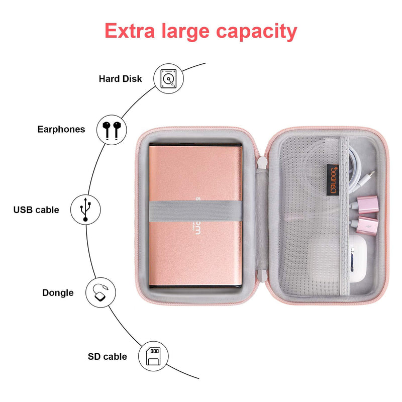 Canboc Hard Carrying Case for Maxone 250GB 320GB 500GB 1TB 2TB Ultra Slim Portable External Hard Drive HDD USB 3.0, Mesh Pocket fits Dongle, Flash Drives, USB Cable, SD Card, Rose Gold